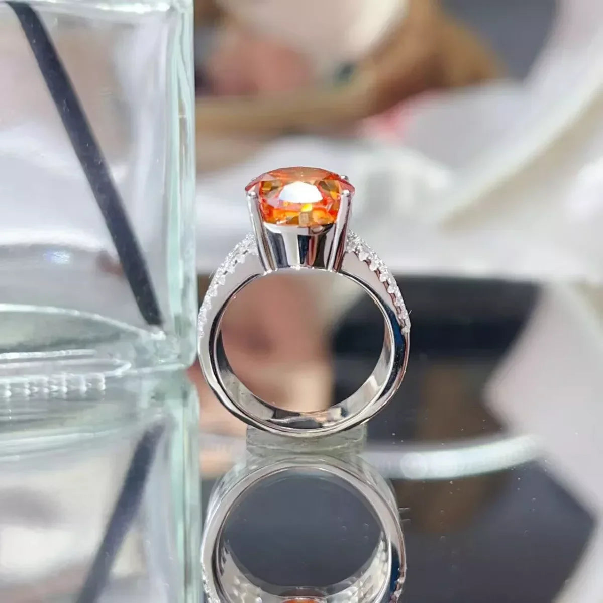 Moissanite Ring Bianca - Oval Orange 8 Carat, Certificate Women's Ring Velanci