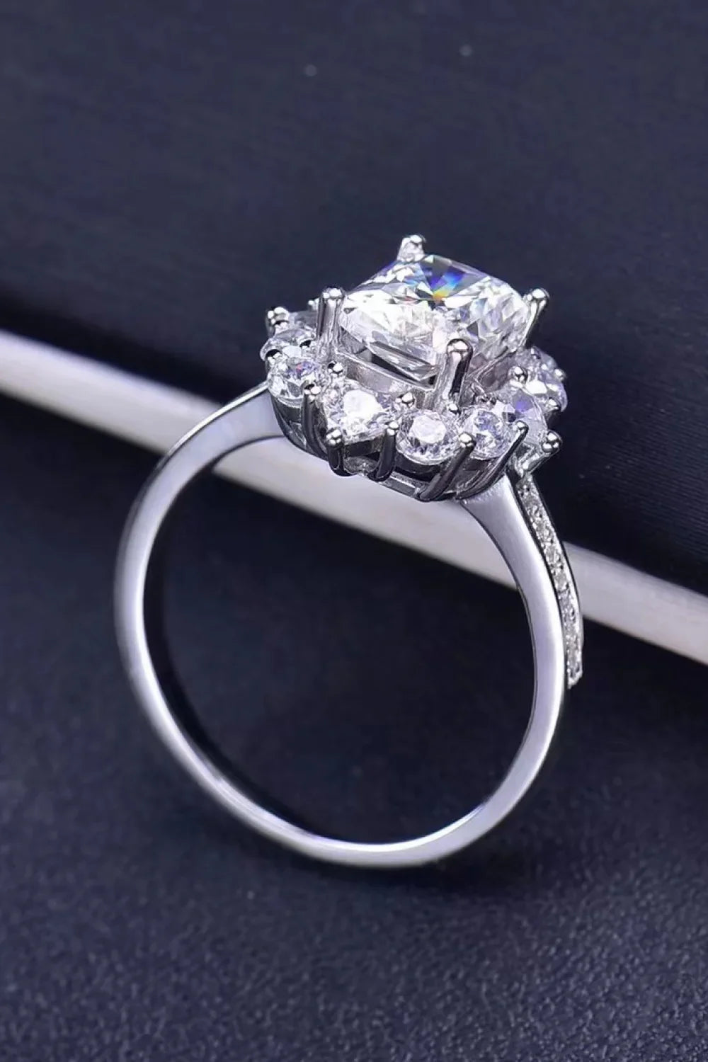 Moissanite Ring Sofia - 2 Carat Cushion Halo Sparkle Women's Ring Velanci