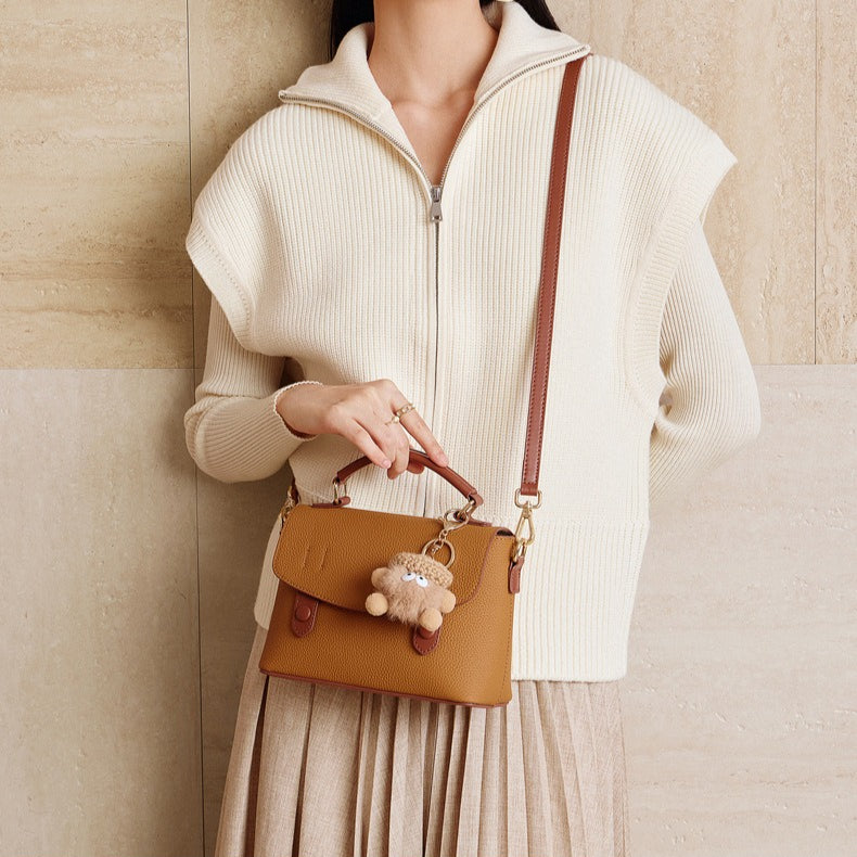 Pebbled Leather Top-Handle Bag with Cloud Charm