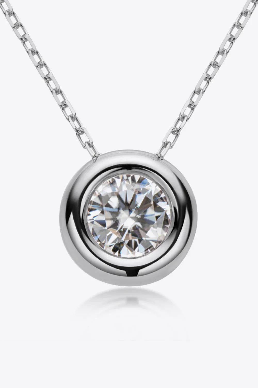 1 Carat Moissanite Pendant Necklace - Bezel Sterling Silver Velanci