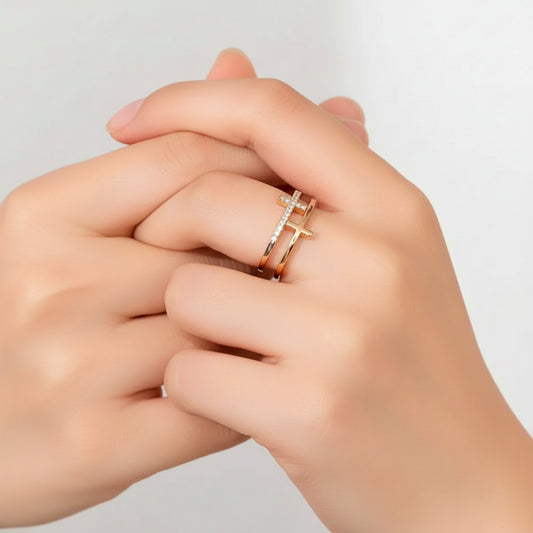 Open Ring Giulia - 18K Gold-Plated Rhinestone Cross