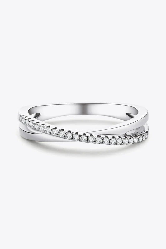 Sterling Silver Ring Giulia - Crisscross Moissanite Sparkle Women's Ring Velanci