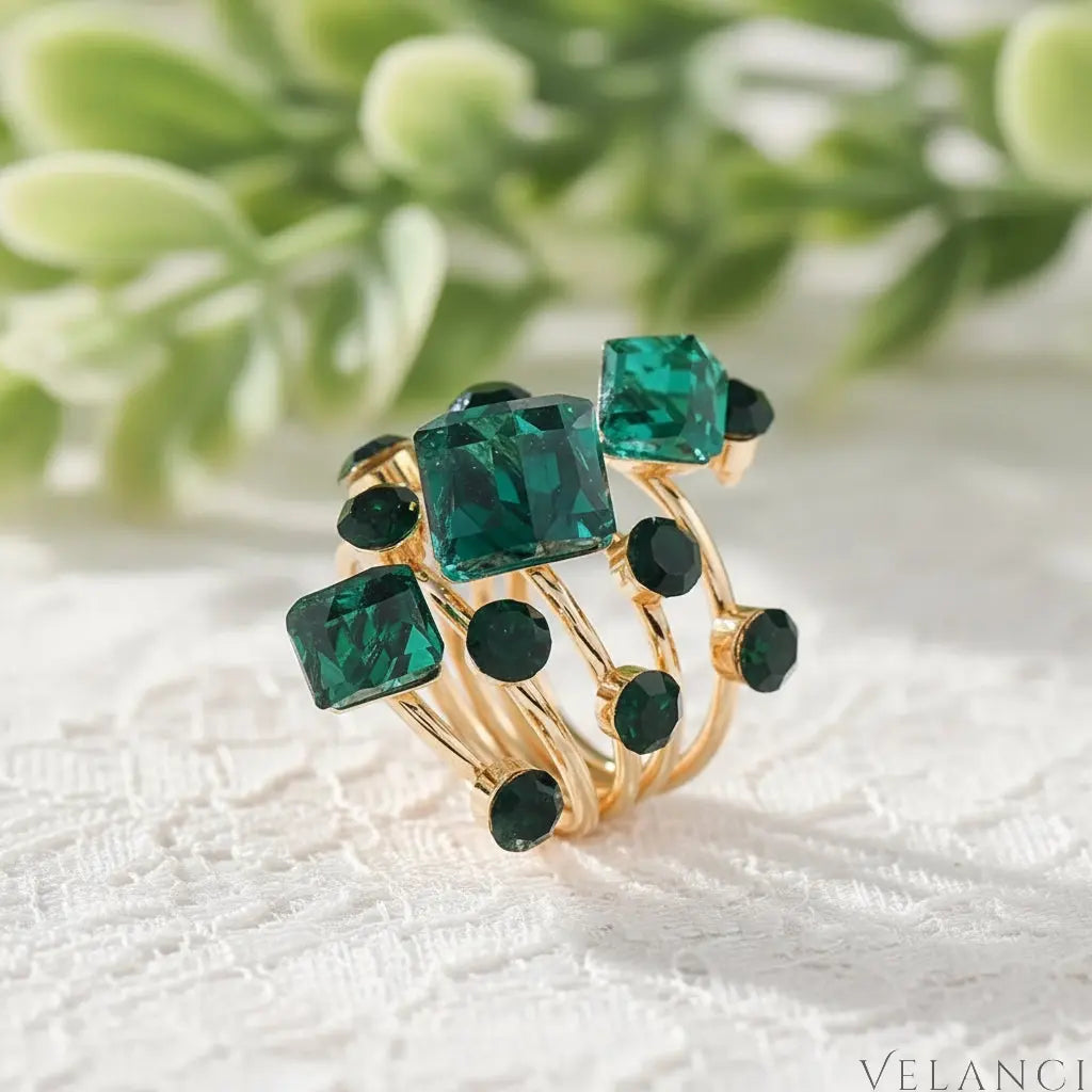 Ring Giulia - 18K Gold-Plated Layered Crystal Shine Women's Ring Velanci