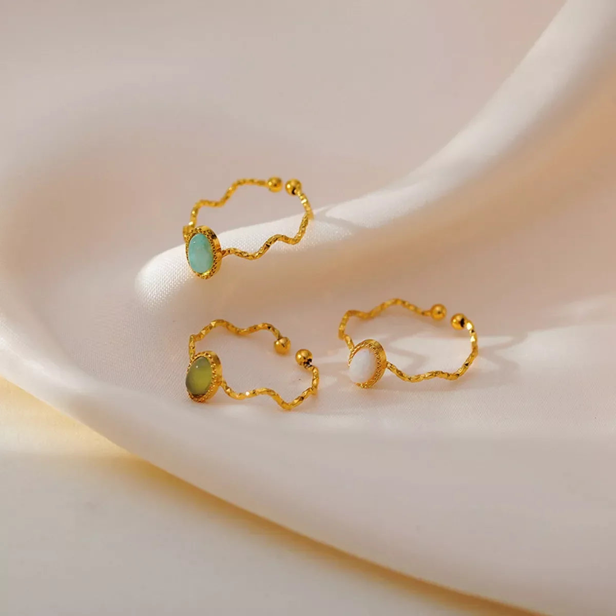 Ring Alessia - Wave-Open Gold-Plated Coastal Shine Women's Ring Velanci