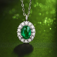 Emerald Necklace - 1.5ct Lab-Grown Halo Zircon Silver Velanci