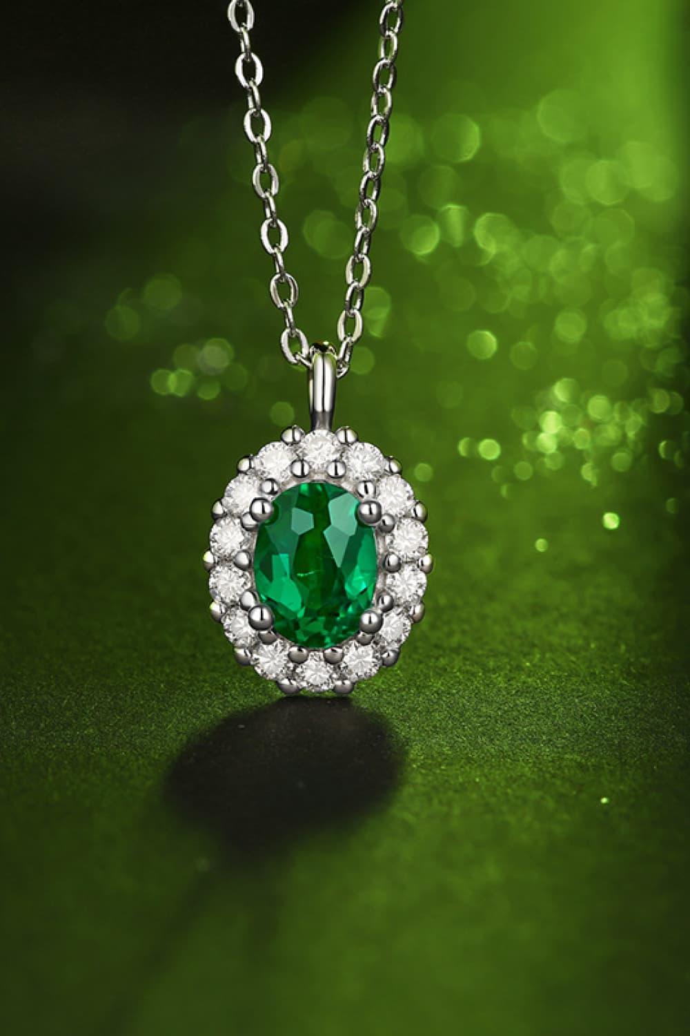 Emerald Necklace - 1.5ct Lab-Grown Halo Zircon Silver Velanci