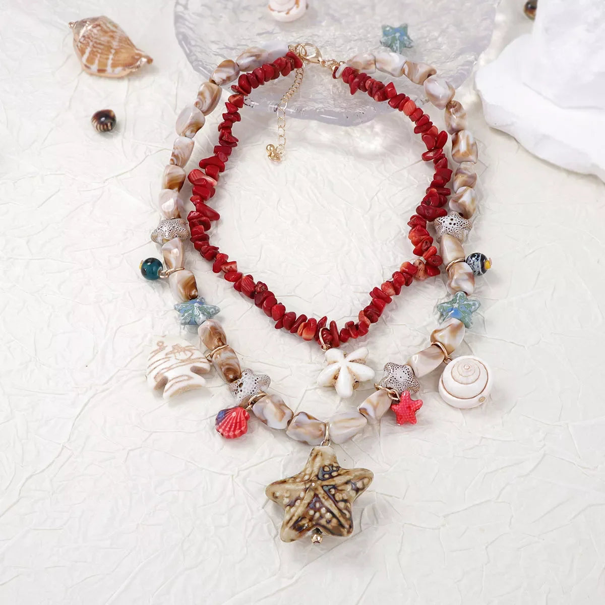 Shell Necklace - Gold-Plated Boho Beach Charm Adjustable Velanci