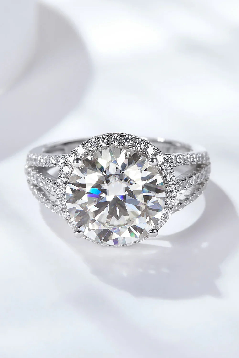 Ring Elena - 5 Carat Moissanite Split Shank Sterling Silver Women's Ring Velanci