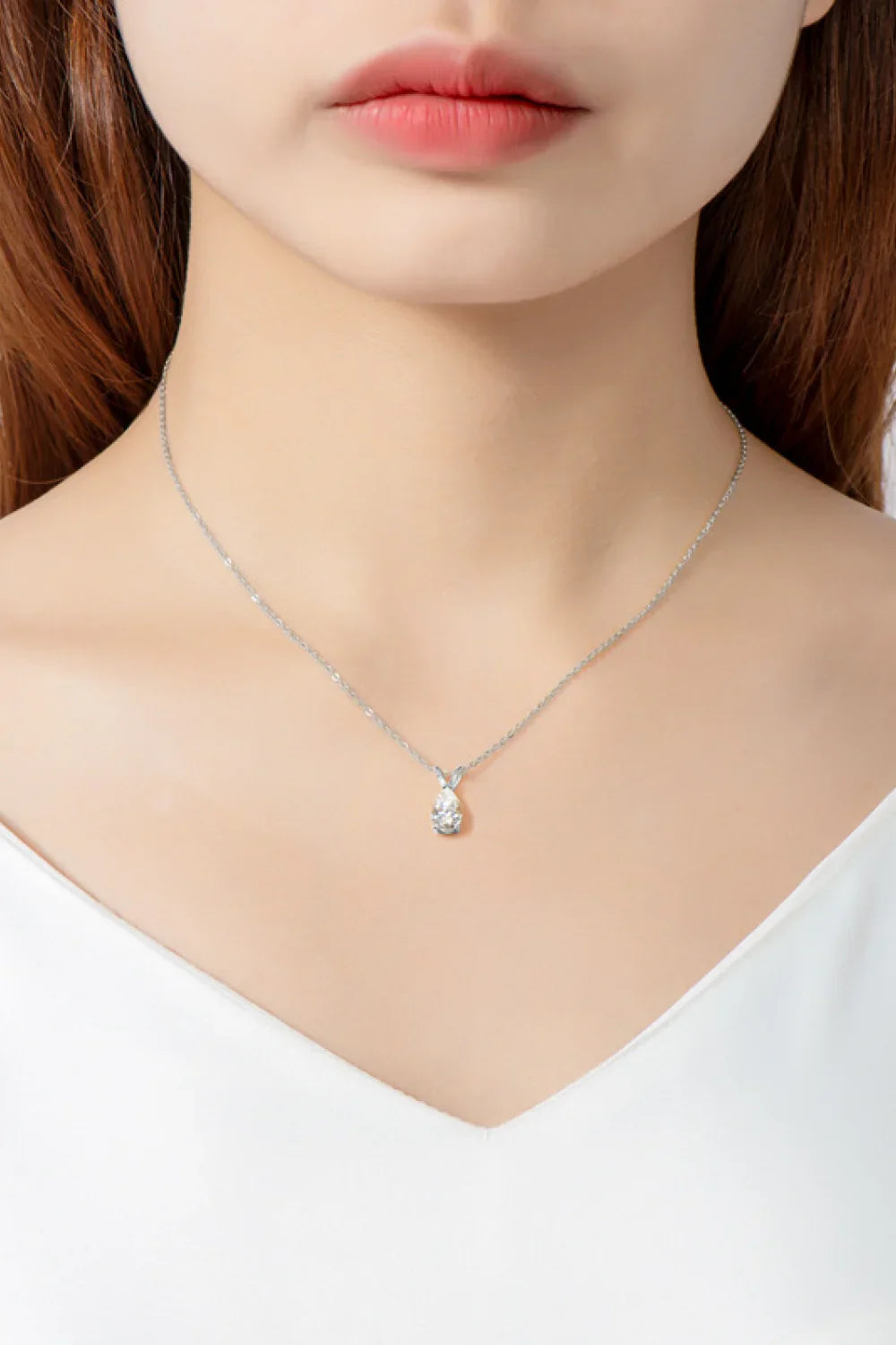 1.5 Carat Moissanite Teardrop Necklace - Sterling Silver Velanci
