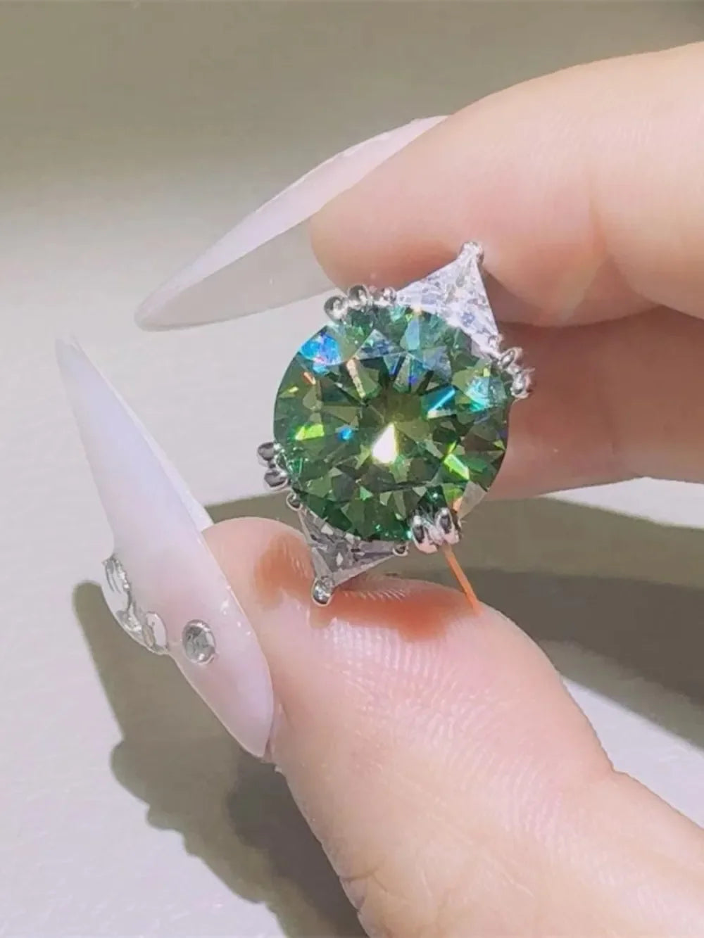 Moissanite Ring 5 Carat Luna - Brilliant Green Sparkle Women's Ring Velanci
