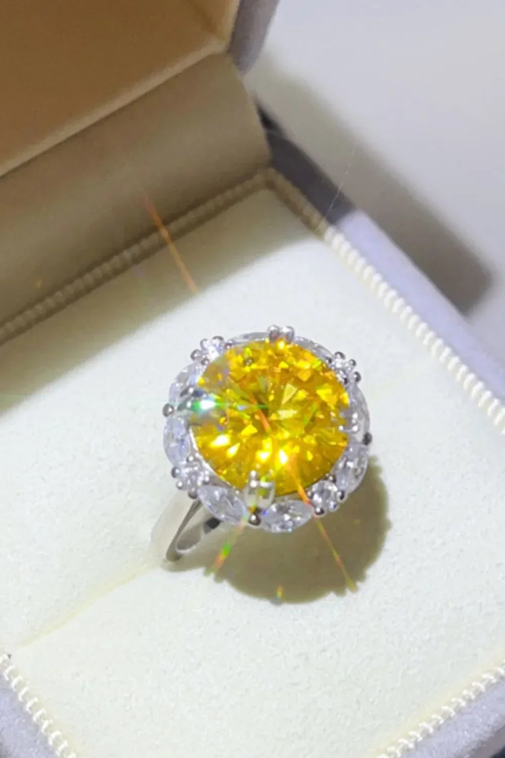 Ring Isabella - 5 Carat Yellow Moissanite Halo Sterling Women's Ring Velanci
