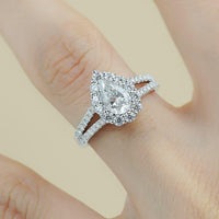 Ring Allegra - 1 Carat Moissanite Teardrop Halo Split Shank Women's Ring Velanci