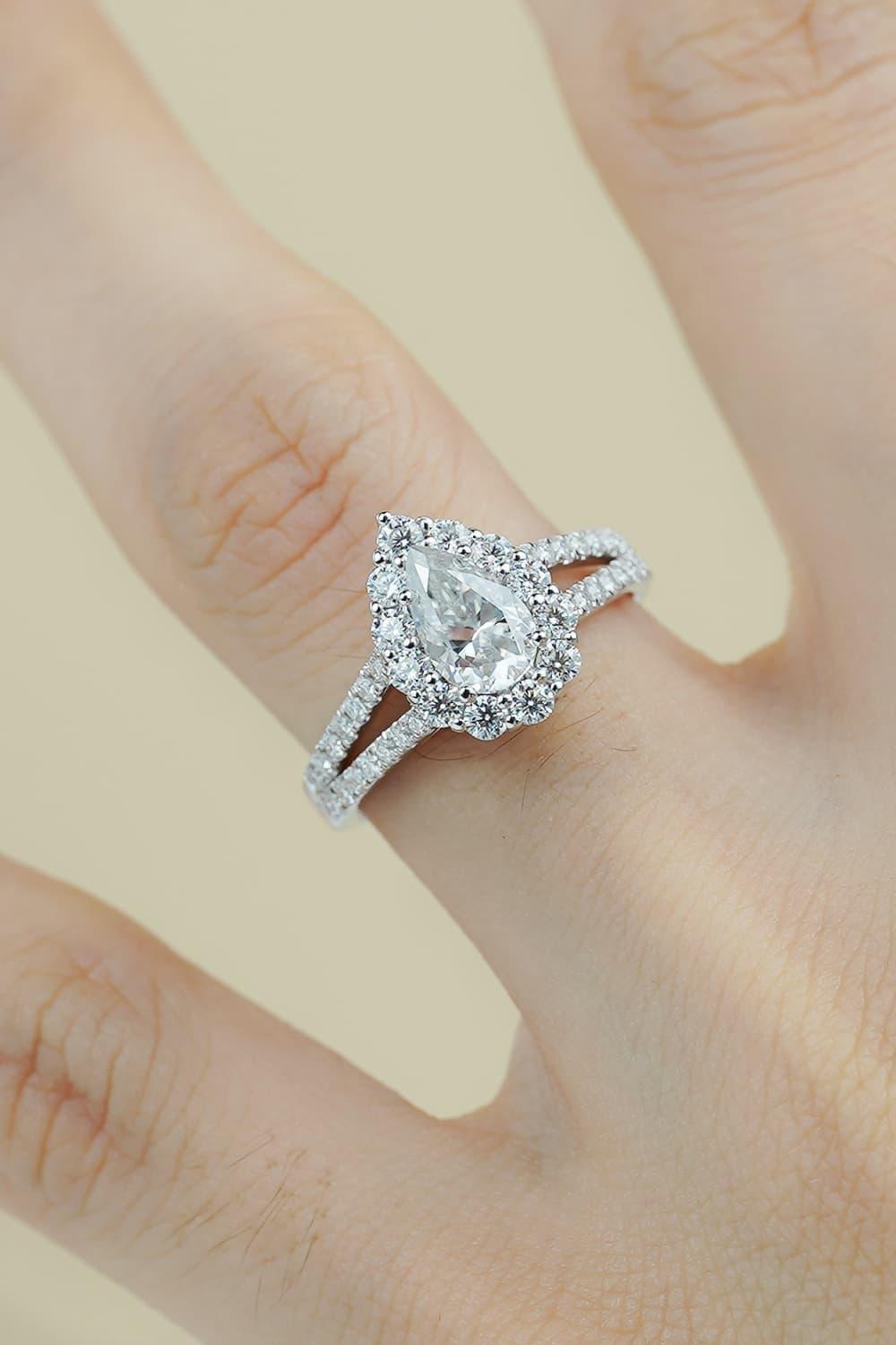 Ring Allegra - 1 Carat Moissanite Teardrop Halo Split Shank Women's Ring Velanci