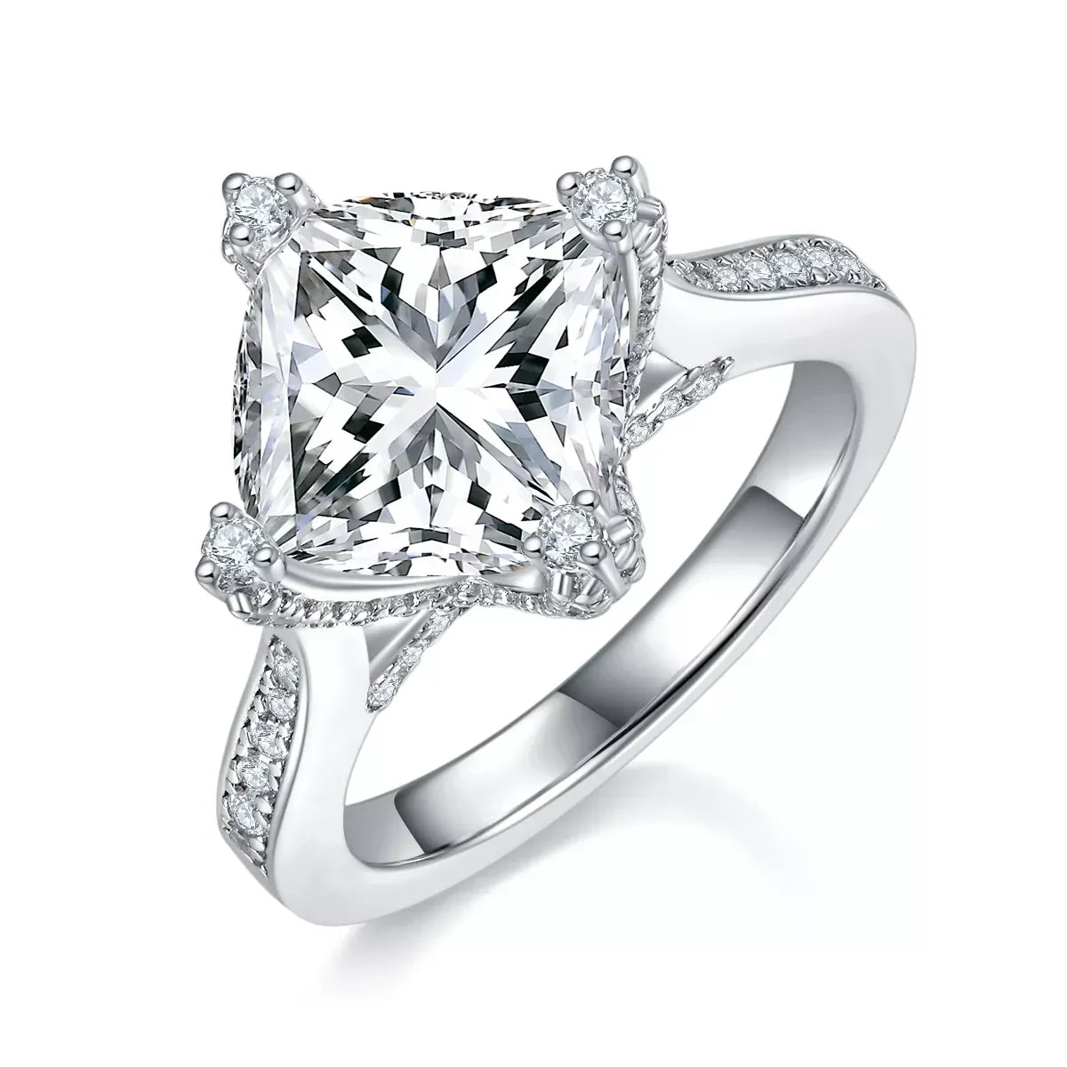 Ring Luna - 4ct Moissanite, Platinum-Plated Sterling Silver Women's Ring Velanci
