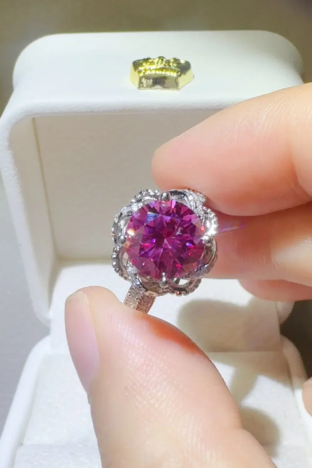 Ring Alessia - 2 Carat Moissanite Floral Halo Silver Women's Ring Velanci