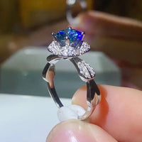 1 Carat Moissanite Sterling Silver Ring Giovanna - Blue Halo Women's Ring Velanci