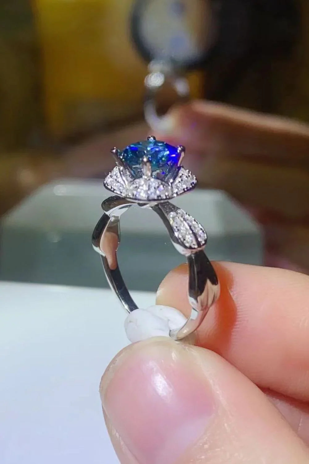 1 Carat Moissanite Sterling Silver Ring Giovanna - Blue Halo Women's Ring Velanci