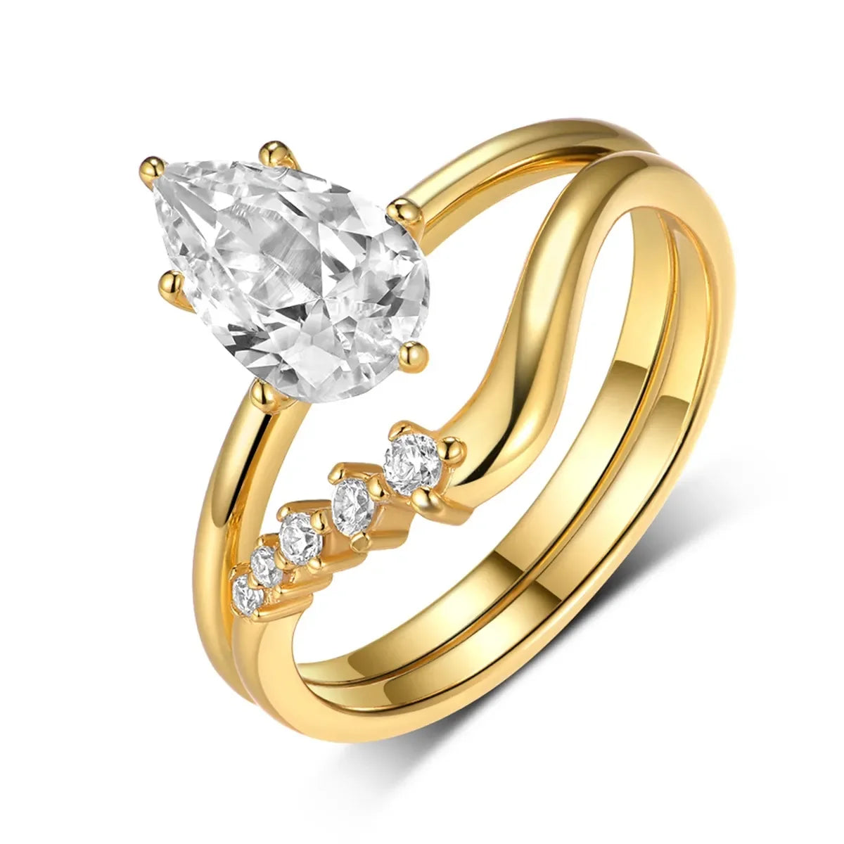 Moissanite Teardrop Two-Piece Ring Set Alessia - Elegant Duo Women's Ring Velanci