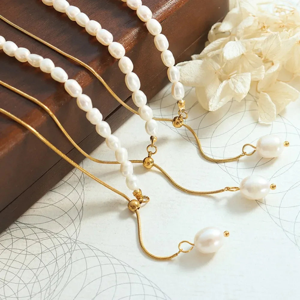 18K Gold-Plated Freshwater Pearl Necklace - Adjustable Velanci