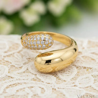 Gold Open Ring Giovanna - Adjustable, Crystal Crown Band Women's Ring Velanci