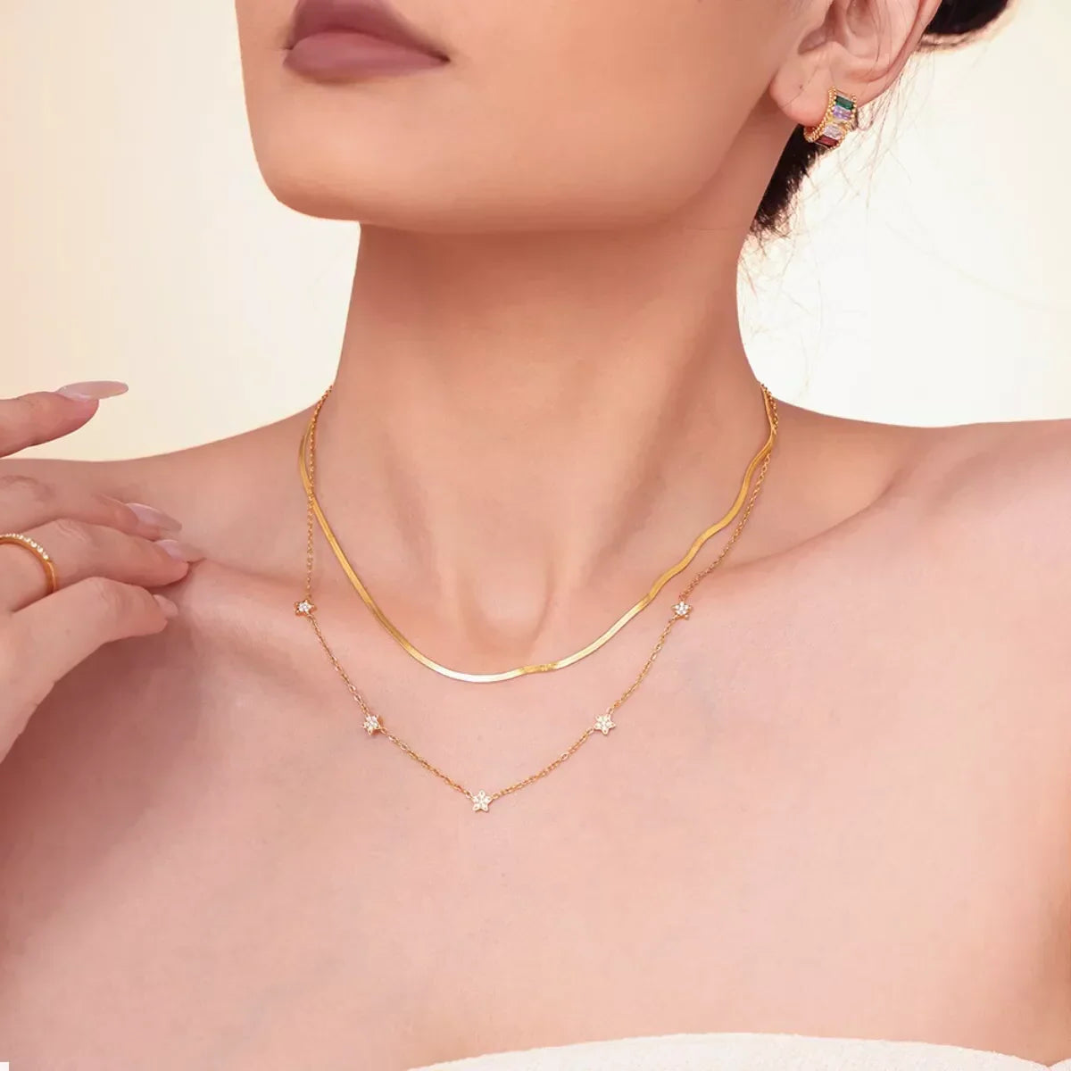 Two-Piece Zircon Necklace - Gold-Plated Adjustable Chains Velanci
