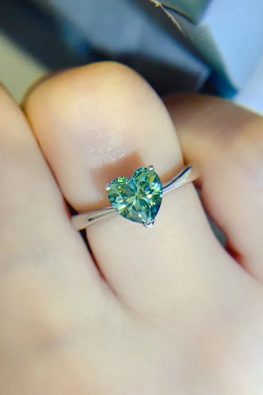 Ring Giulia - One Carat Moissanite Heart Sterling Silver Women's Ring Velanci