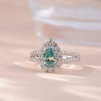 Ring Elena Teal Moissanite Halo - 1 Carat SterlingSilver Women's Ring Velanci