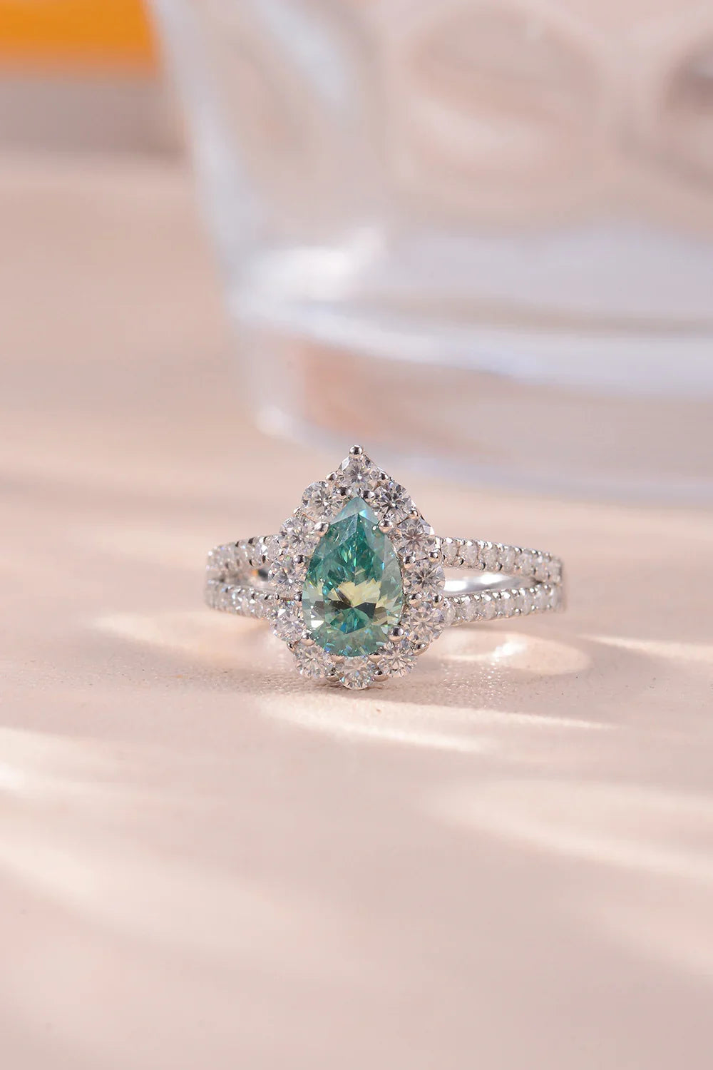 Ring Elena Teal Moissanite Halo - 1 Carat SterlingSilver Women's Ring Velanci