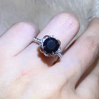 Minimalist 2 Carat Moissanite Floral Ring Lia - Black Halo Women's Ring Velanci