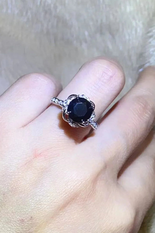 Minimalist 2 Carat Moissanite Floral Ring Lia - Black Halo Women's Ring Velanci