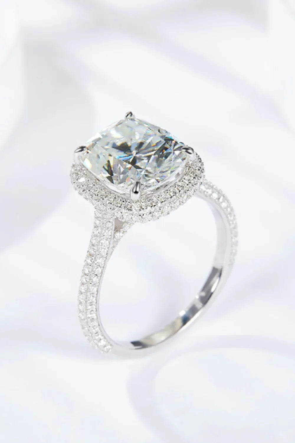 Moissanite Halo Ring Alessia - 6ct Center, Silver Band Women's Ring Velanci