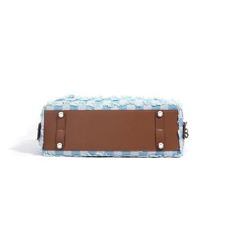 Vintage-Inspired Genuine Leather and Denim Patchwork Shoulder Bag